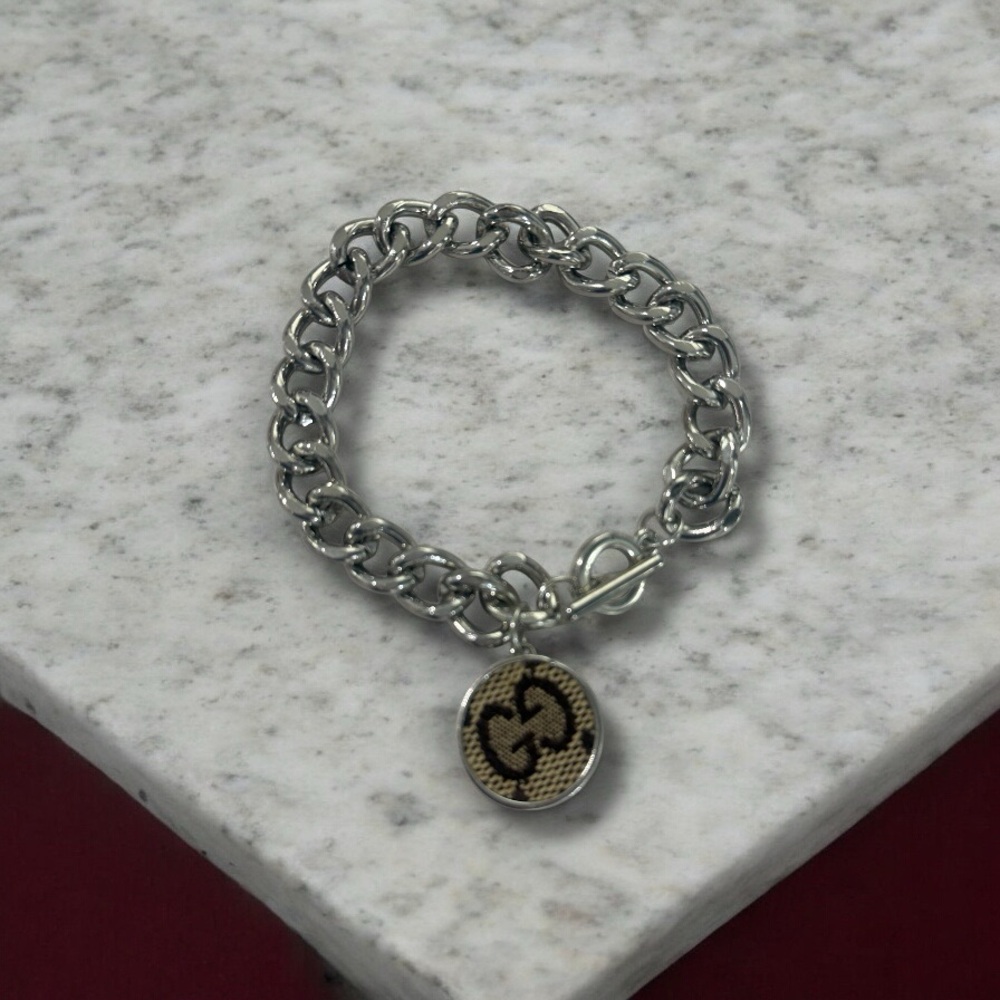 Upcycled authentic Gucci bag to bracelet silver toggle closure charm new piece